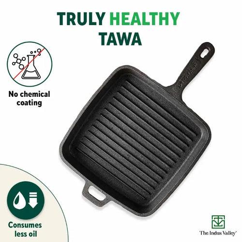 CASTrong Cast Iron Grill Pan, Pre-seasoned, 100% Pure, Toxin-free, Induction, 25.5cm, 3.4kg