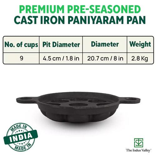 Super Smooth 9 Pit Paniyaram/Appe Pan + Free Spatula, Pre-seasoned, Natural Nonstick, 100% Pure, Toxin-free, 21 cm, 2.8kg