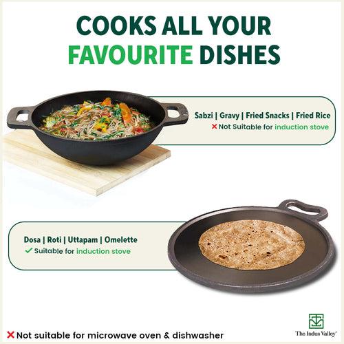 Super Smooth Cast Iron Kadai+Tawa+ Free ₹400 Tadka Pan, Kitchen set for Home, 100% Pure, Toxin-free, Nonstick