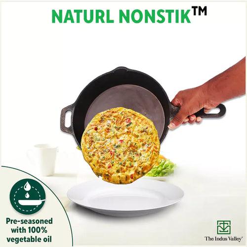 CASTrong Cast Iron Fry Pan/Skillet, Glass Lid, Pre-seasoned, Natural Nonstick, 100% Pure, Induction, 20.3cm, 0.9L, 2.3kg