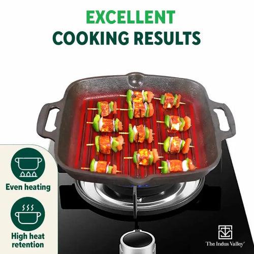 CASTrong Cast Iron Grill Pan, 2 Handles, Pre-seasoned, 100% Pure, Toxin-free, Induction, 33.6cm ,3.4 kg