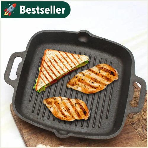 CASTrong Cast Iron Grill Pan, 2 Handles, Pre-seasoned, 100% Pure, Toxin-free, Induction, 33.6cm ,3.4 kg