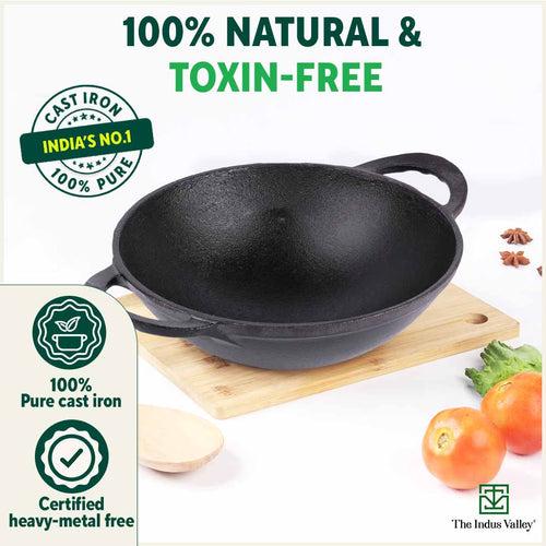 CASTrong Cast Iron Cookware Set - Kadai [1.4L]+Kadai [2.2L],Pre-seasoned,100% Pure,Toxin-free