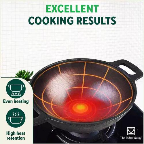 Super Smooth Cast Iron Kadai (Wok Model), Pre-seasoned, Nonstick, 100% Pure, Toxin-free, 17.8/20.3cm, 1/1.3L, 1.1/1.8kg