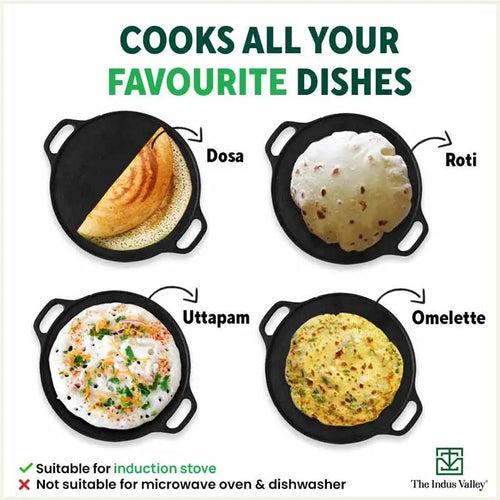 CASTrong Cast Iron Roti/Dosa Tawa,Pre-seasoned, Nonstick, 100% Pure, Toxin-free, Induction, 30.2cm, 2.4kg