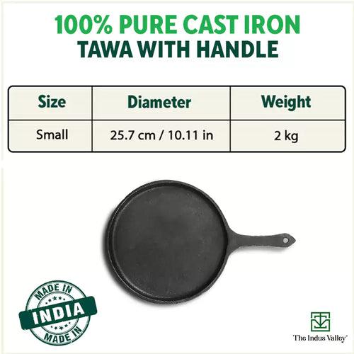 CASTrong Cast Iron Tawa with Handle, Pre-seasoned, 100% Pure, Toxin-free, Induction, 25.7cm, 2kg