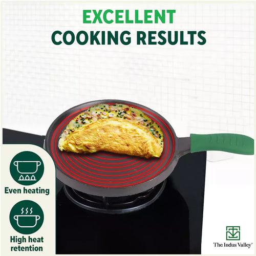 CASTrong Cast Iron Tawa, Silicon Handle,Pre-seasoned, Nonstick, 100% Pure, Toxin-free, Induction, 25.5cm, 2.2kg