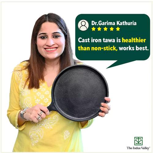 CASTrong Cast Iron Tawa with Handle, Pre-seasoned, 100% Pure, Toxin-free, Induction, 25.7cm, 2kg