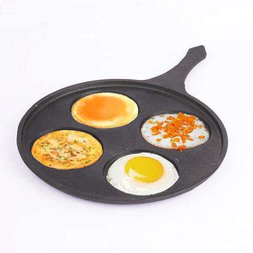 CASTrong Cast Iron Uttapam/ Set Dosa Tawa, 4 Pit,Pre-seasoned, 100% Pure, Toxin-free, Induction, 27.5cm