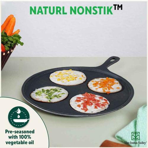 CASTrong Cast Iron Uttapam/ Set Dosa Tawa, 4 Pit,Pre-seasoned, 100% Pure, Toxin-free, Induction, 27.5cm