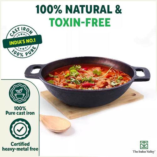 Super Smooth Cast Iron Kadai (Wok Model), Pre-seasoned, Nonstick, 100% Pure, Toxin-free, 17.8/20.3cm, 1/1.3L, 1.1/1.8kg