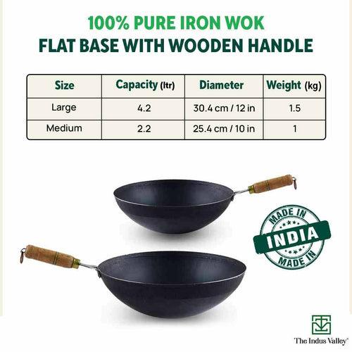 100% Pure Sheet Iron Wok with Wooden Handle, Seasoned, Toxin-free, 2.2/4.2L, 1/1.5kg