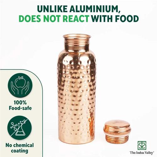 100% Pure Copper Water Bottle, 700ml, Hammered, Healthy, Toxin-free,Builds Immunity, Doctor Approved