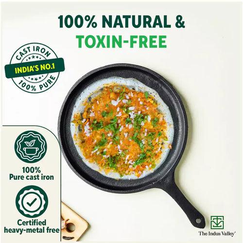 CASTrong Cast Iron Tawa with Handle, Pre-seasoned, 100% Pure, Toxin-free, Induction, 25.7cm, 2kg