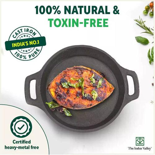 CASTrong Cast Iron Fish Fry Pan, Pre-seasoned, Nonstick, 100% Pure, Toxin-free, Induction, 22.4/25cm, 1.5kg/2kg