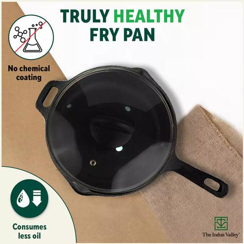 CASTrong Cast Iron Fry Pan/Skillet, Glass Lid, Pre-seasoned, Natural Nonstick, 100% Pure, Induction, 20.3cm, 0.9L, 2.3kg