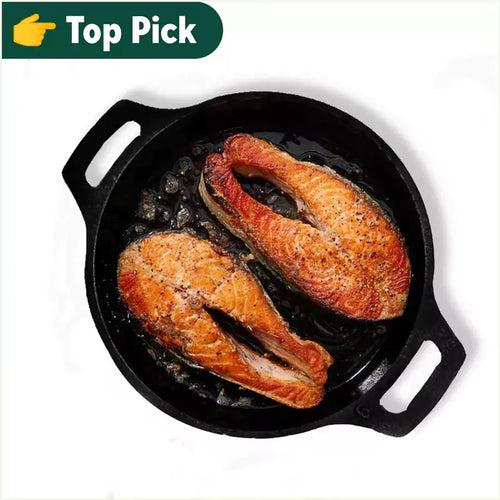 CASTrong Cast Iron Fish Fry Pan, Pre-seasoned, Nonstick, 100% Pure, Toxin-free, Induction, 22.4/25cm, 1.5kg/2kg