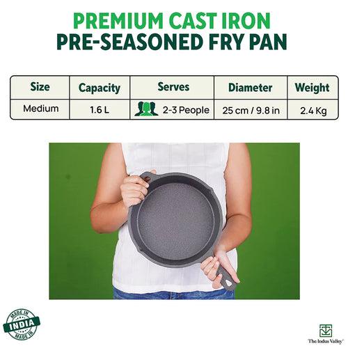 CASTrong Cast Iron Fry Pan, Pre-seasoned, Nonstick, 100% Pure, Toxin-free, Induction, 25cm, 1.6L, 2.4kg