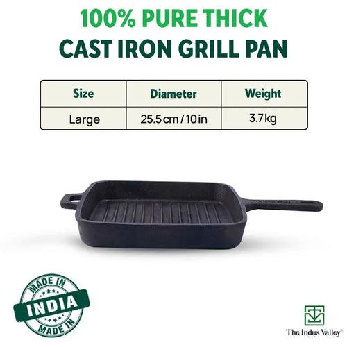 CASTrong Cast Iron Grill Pan, Pre-seasoned, 100% Pure, Toxin-free, Induction, 25.5cm, 3.4kg