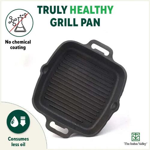 CASTrong Cast Iron Grill Pan, 2 Handles, Pre-seasoned, 100% Pure, Toxin-free, Induction, 33.6cm ,3.4 kg