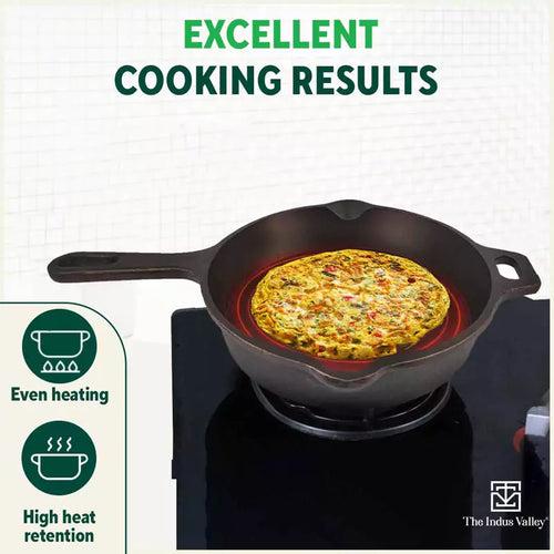 Super Smooth Cast Iron Frypan+ Free ₹400 Tadka Pan, Pre-seasoned, Nonstick, 100% Pure,Toxin-free, 25.4cm, 1.7L, 2.4kg