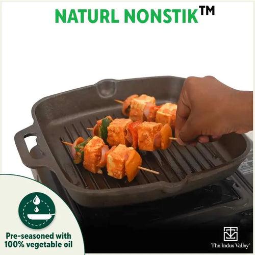 CASTrong Cast Iron Grill Pan, 2 Handles, Pre-seasoned, 100% Pure, Toxin-free, Induction, 33.6cm ,3.4 kg