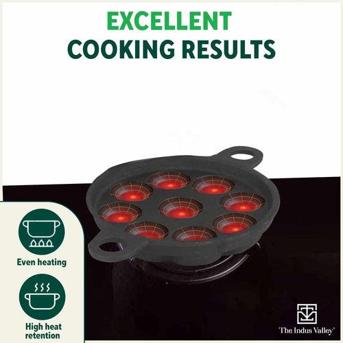 Super Smooth 9 Pit Paniyaram/Appe Pan + Free Spatula, Pre-seasoned, Natural Nonstick, 100% Pure, Toxin-free, 21 cm, 2.8kg