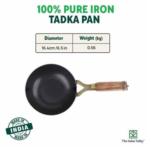 100% Pure Sheet Iron Tadka Pan with Wooden/Silicone Handle, Seasoned, Toxin-free, 0.8/0.43ml