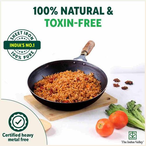 100% Pure Sheet Iron Wok with Wooden Handle, Seasoned, Toxin-free, 2.2/4.2L, 1/1.5kg