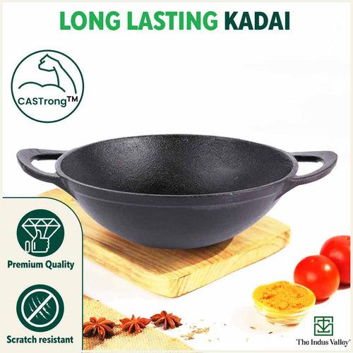 CASTrong Cast Iron Cookware Set - Kadai [1.4L]+Kadai [2.2L],Pre-seasoned,100% Pure,Toxin-free