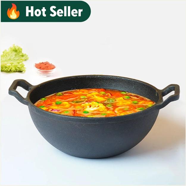 CASTrong Cast Iron Kadai, Pre-seasoned, Nonstick, 100% Pure, Toxin-free, Induction, 21/25cm, 1.7L/3.1L, 1.7kg/3.3kg