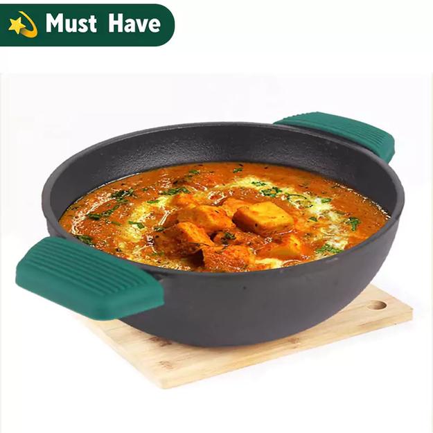 Cast Iron Kadai, Seasoned, Nonstick, 100% Pure, Toxin-free, Induction, 25.4 cm, 2.3 L, 2.5kg