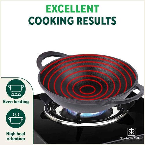 CASTrong Cast Iron Cookware Set - Kadai [1.4L]+Kadai [2.2L],Pre-seasoned,100% Pure,Toxin-free