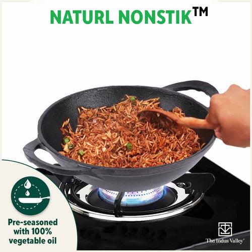 CASTrong Cast Iron Cookware Set - Kadai [1.4L]+Kadai [2.2L],Pre-seasoned,100% Pure,Toxin-free