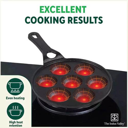 7 Pit/Cup CASTrong Cast Iron Paniyaram/Appe Pan+ Cool Silicone grip, Pre-seasoned, Nonstick, 100% Pure, Toxin-free, 21.5 cm, 1.7 kg