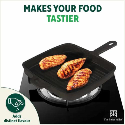 CASTrong Cast Iron Grill Pan, Pre-seasoned, 100% Pure, Toxin-free, Induction, 25.5cm, 3.4kg