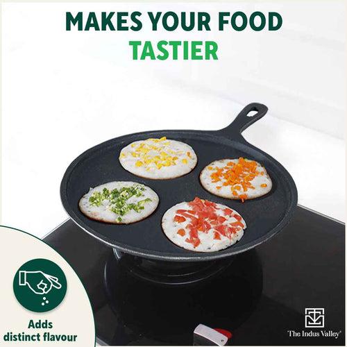 CASTrong Cast Iron Uttapam/ Set Dosa Tawa, 4 Pit,Pre-seasoned, 100% Pure, Toxin-free, Induction, 27.5cm