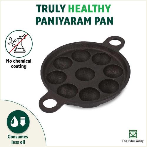 Super Smooth 9 Pit Paniyaram/Appe Pan + Free Spatula, Pre-seasoned, Natural Nonstick, 100% Pure, Toxin-free, 21 cm, 2.8kg