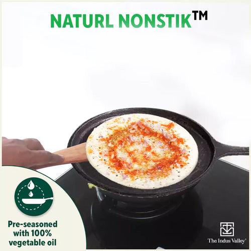 CASTrong Cast Iron Tawa with Handle, Pre-seasoned, 100% Pure, Toxin-free, Induction, 25.7cm, 2kg