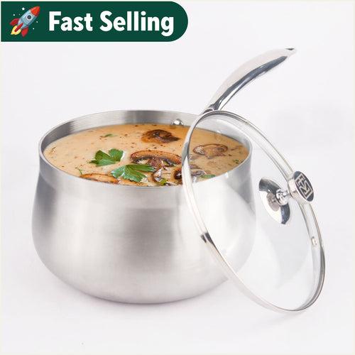 TurboCuk Tri-ply Stainless Steel Saucepan/ Milk/ Tea Pan with Glass Lid, Premium 3 Layer Body, Induction, Non-stick