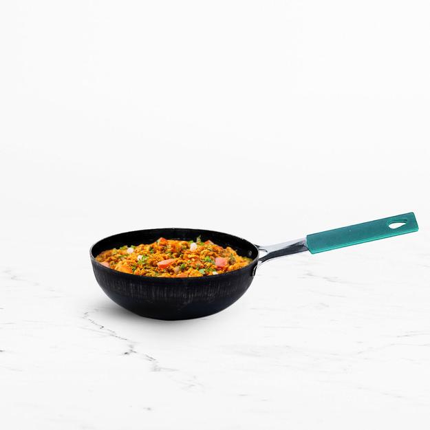 100% Pure Sheet Iron Tadka Pan, Silicone Handle, Seasoned, Toxin-free, 13.3cm / 0.43ml