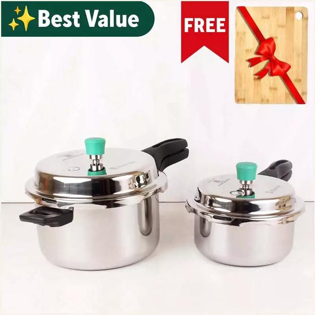 2L+5L RapidCuk Tri-ply Stainless Steel Pressure Cooker Combo+ Free ₹600 Wood Chopping Board, Premium Quality, 3 Layer Thick Body, 5Yr Warranty, ISI Certified, Induction & Gas