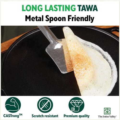 CASTrong Cast Iron Tawa with Handle, Pre-seasoned, 100% Pure, Toxin-free, Induction, 25.7cm, 2kg