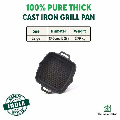 CASTrong Cast Iron Grill Pan, 2 Handles, Pre-seasoned, 100% Pure, Toxin-free, Induction, 33.6cm ,3.4 kg