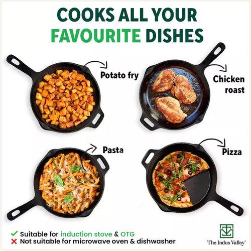 Super Smooth Cast Iron Frypan+ Free ₹400 Tadka Pan, Pre-seasoned, Nonstick, 100% Pure,Toxin-free, 25.4cm, 1.7L, 2.4kg