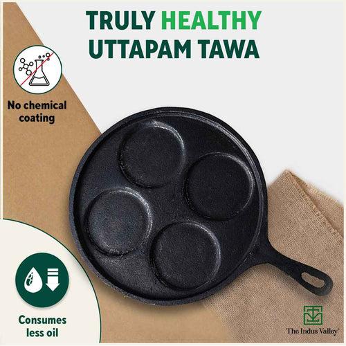 CASTrong Cast Iron Uttapam/ Set Dosa Tawa, 4 Pit,Pre-seasoned, 100% Pure, Toxin-free, Induction, 27.5cm