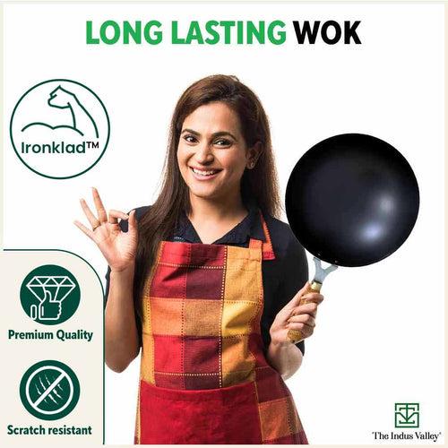 100% Pure Sheet Iron Wok with Wooden Handle, Seasoned, Toxin-free, 2.2/4.2L, 1/1.5kg