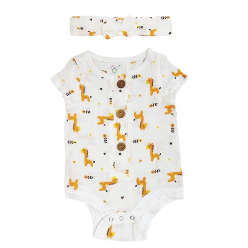 Muslin Bodysuit & Bow - Giraffe