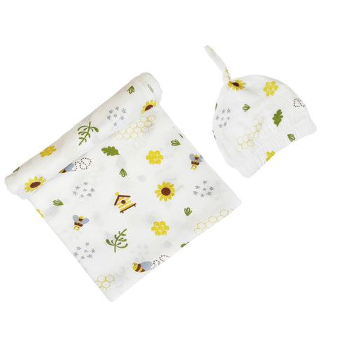 Organic Muslin Towel - Cap/Bow - HoneyBee