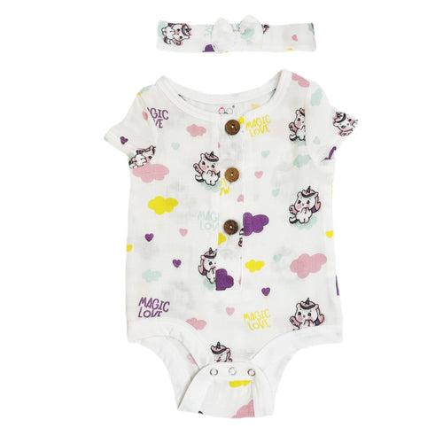 Muslin Bodysuit & Bow - Unicorn